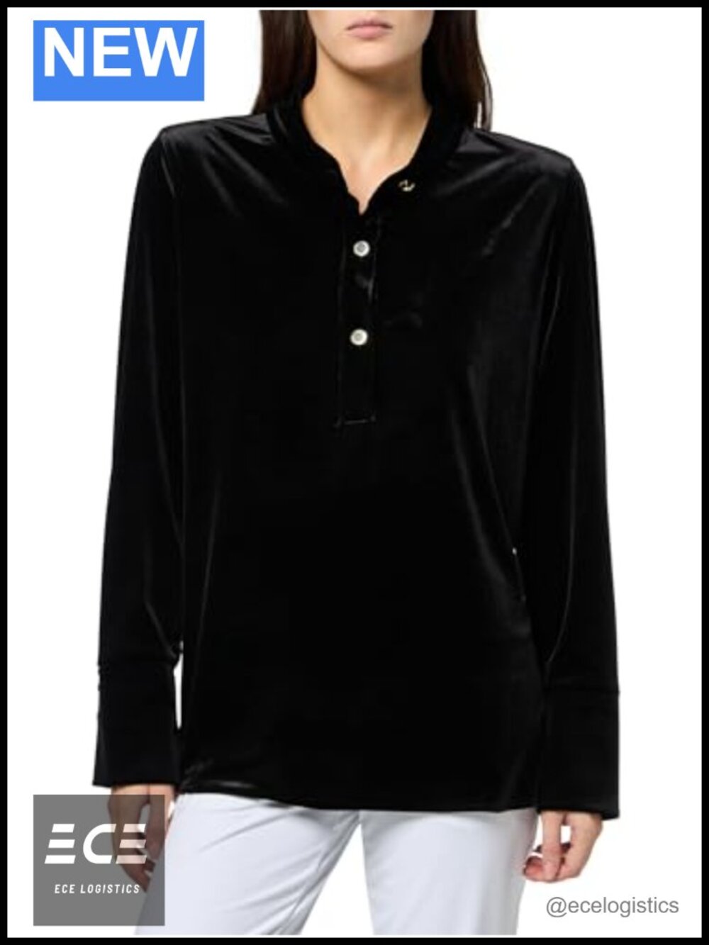 Velour Quarter Zip Mock Neck Top Long Sleeve Button Accent